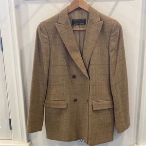 Luciano Barber for Bergdorf Goodman Tan Wool Plaid Double Breasted Blazer